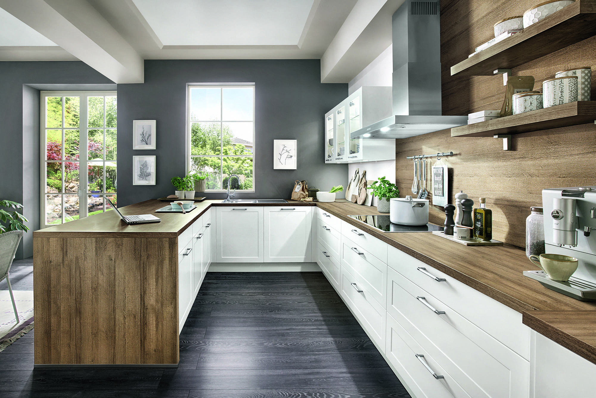 Nobilia Matt White Wood Shaker U Shaped Kitchen 2021 1 | Lead Wolf, Peterborough