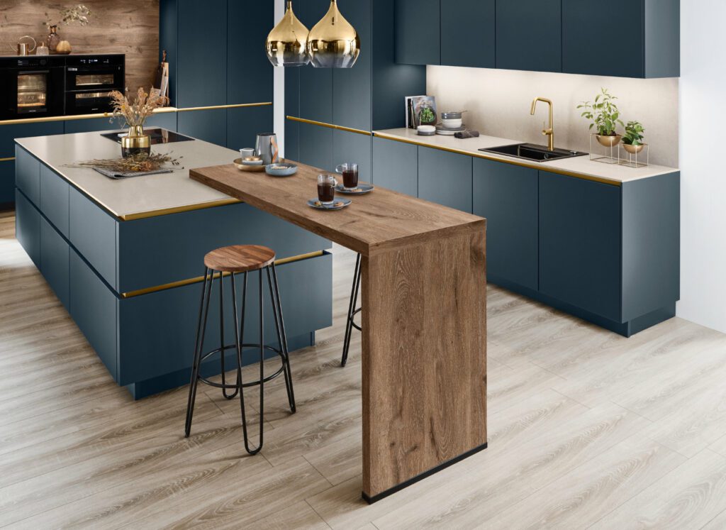 Nobilia Teal Matt Handleless Kitchen With Island 2 | Kutchenhaus, Welwyn Garden City